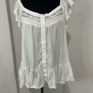 Lucky Brand White Lace Trim Blouse